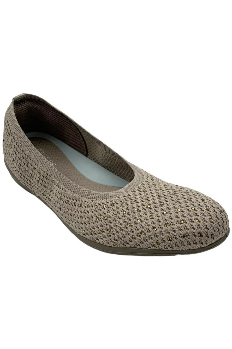 BZees Kallie Mesh Knit Rhinestone Flat Taupe - Wide